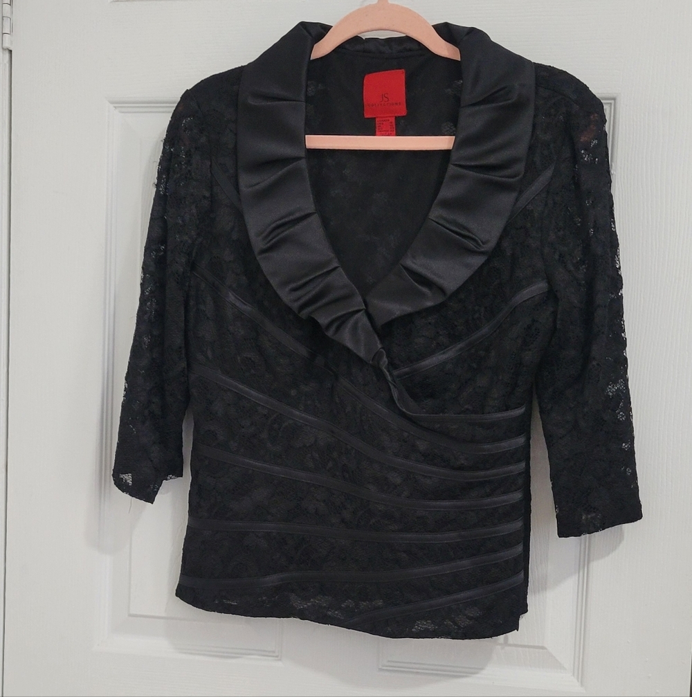 JS Collections Black Lace Ruffle Blouse